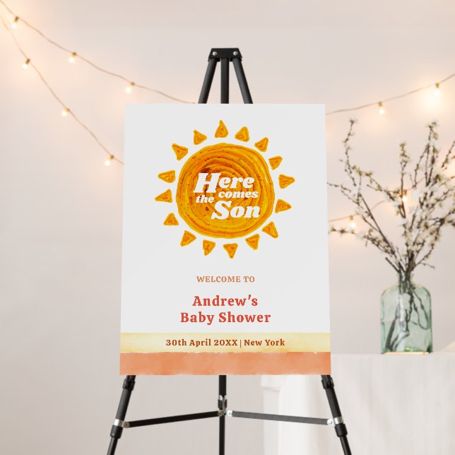 Here Come The Son Boho Baby Shower welcome Sign  (In Situ (Stand))