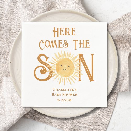 Here Come The Son Boys Baby Shower  Napkins