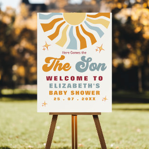 Here come the son - Retro Sun Baby Shower Foam Board