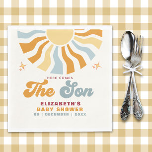 Here come the son - Sun Retro Baby Shower Napkins