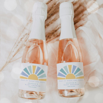 Here Come The Son Sunshine Baby Shower Favors Sparkling Wine Label by PixelPerfectionParty at Zazzle