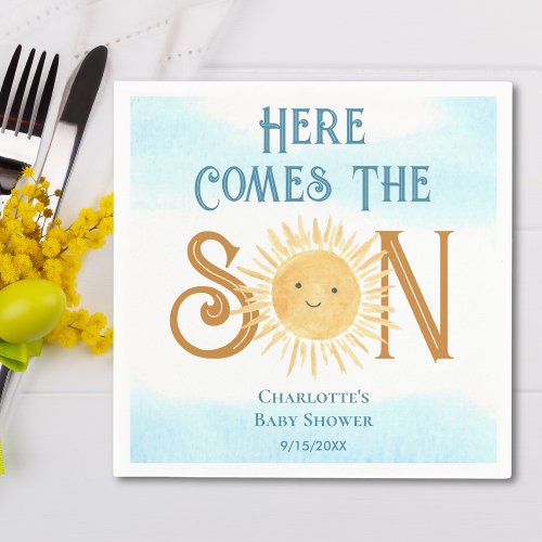 Here Come The Son Sunshine Baby Shower  Napkins