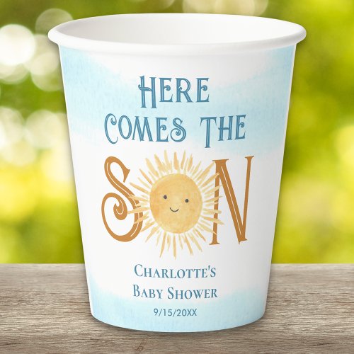 Here Come The Son Sunshine Baby Shower  Paper Cups