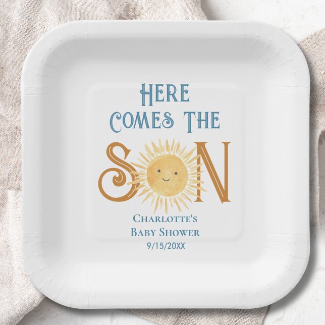 Here Come The Son Sunshine Baby Shower  Paper Plates (Creator Uploaded)
