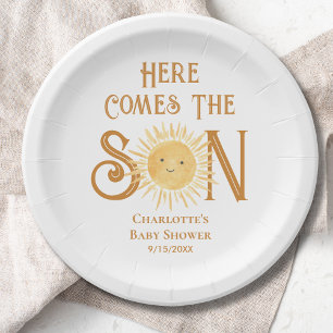 Here Come The Son Sunshine Boy's Baby Shower  Paper Plates