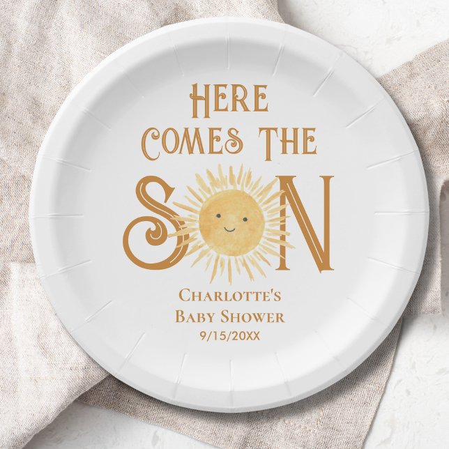 Here Come The Son Sunshine Boy's Baby Shower  Paper Plates (Creator Uploaded)