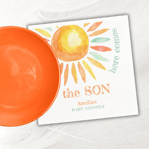 Here Come The Son Watercolor Sun Baby Shower Napkins