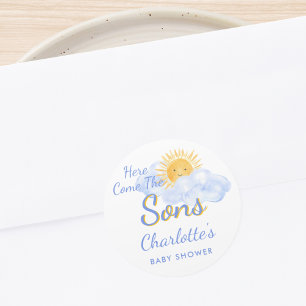 Here Come The Sons Twin Boys Baby Shower Classic Round Sticker