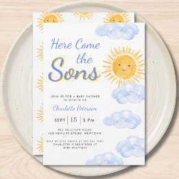 Here Come The Sons Twin Boys Baby Shower Invitation