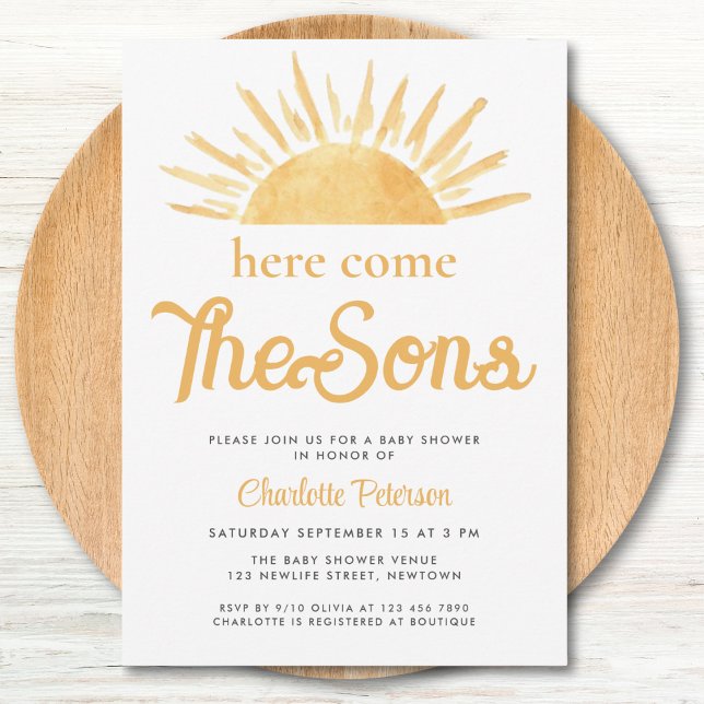 Here Come The Sons Twin Boy's Baby Shower Invitation (Creator Uploaded)