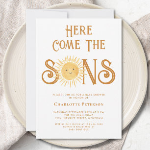 Here Come The Sons Twin Boys Baby Shower  Invitation