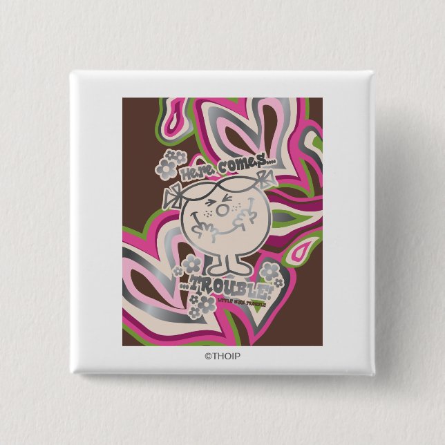 Here Come Trouble | Neon Background Button (Front)