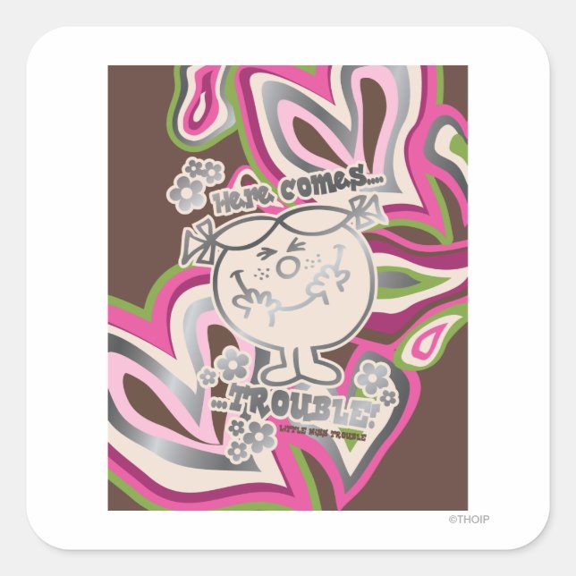 Here Come Trouble | Neon Background Square Sticker (Front)