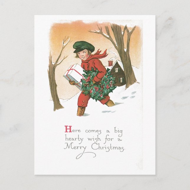 Here Comes a Hearty Wish Postcard (Front)