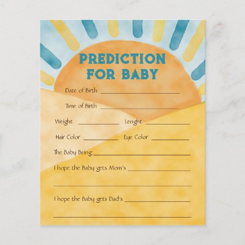 Here Comes Blue Ray Sunshine Baby Shower Game Card