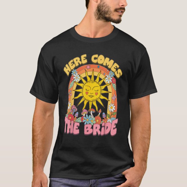 Here Comes Bride Groovy Retro 70s Bachelorette Par T-Shirt (Front)