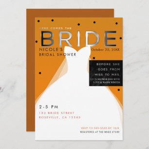 Here comes BRIDE Halloween Orange Bridal Shower Invitation