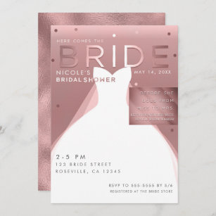 Here comes BRIDE Rose Gold Glam Chic Bridal Shower Invitation