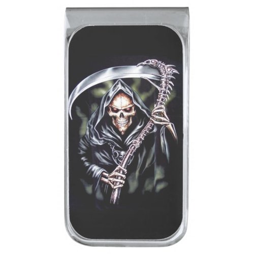 Here Comes Grim Silver Finish Money Clip