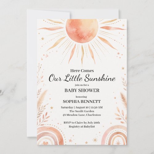 Here Comes Our Little Sunshine Baby Shower Invitation