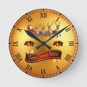 Here Comes Santa And His Reindeers ~  Round Clock