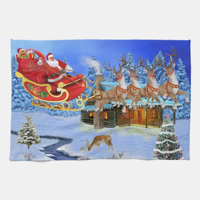 HERE COMES SANTA CLAUS KITCHEN TOWEL (Horizontal)