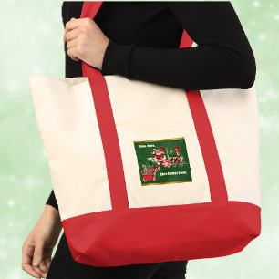 Here Comes Santa on Train Candy Canes Green Gold Tote Bag