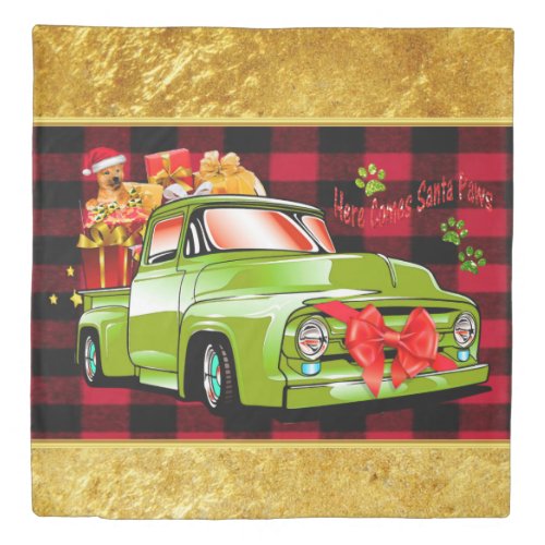 Here comes Santa paws dog Christmas parade truck Duvet Cover