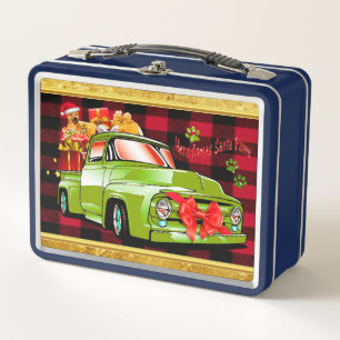 Here comes Santa paws dog Christmas parade truck Metal Lunch Box