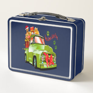 Here comes Santa paws dog Christmas parade truck Metal Lunch Box
