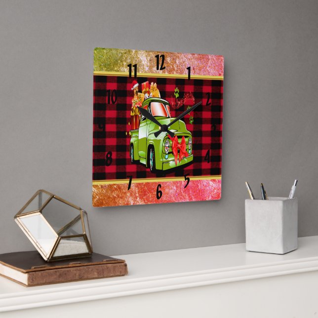 Here comes Santa paws dog Christmas parade truck Square Wall Clock (Office)