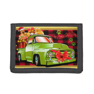 Here comes Santa paws dog Christmas parade truck Trifold Wallet