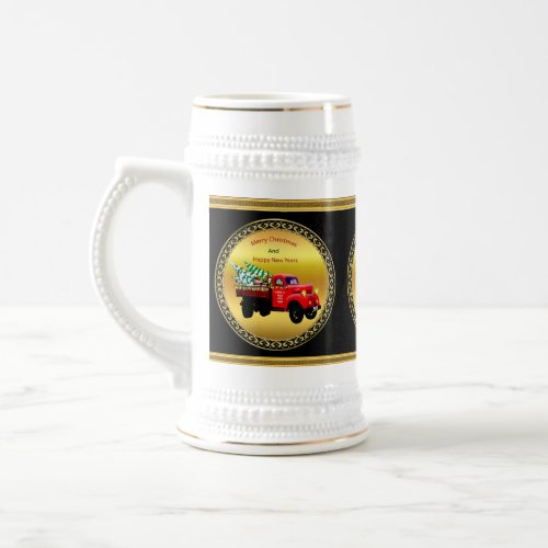 Here comes Santas Christmas tree farm truck Beer Stein