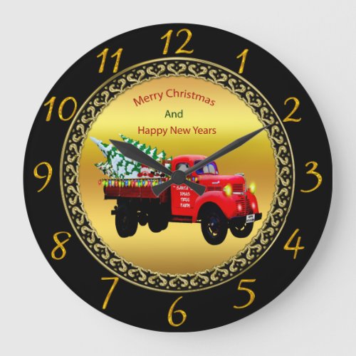 Here comes Santas Christmas tree farm truck  Large Clock