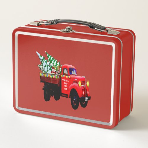 Here comes Santas Christmas tree farm truck Metal Lunch Box