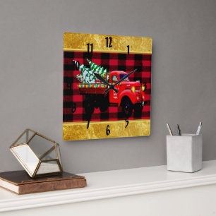 Here comes Santa's Christmas tree farm truck Square Wall Clock