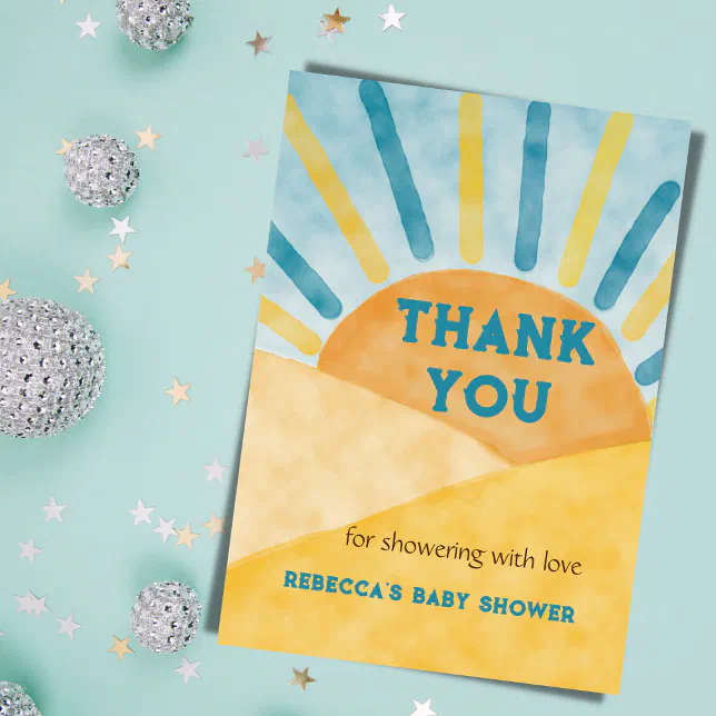 Here Comes Son Blue Rays Sunshine Baby Shower Thank You Card Zazzle
