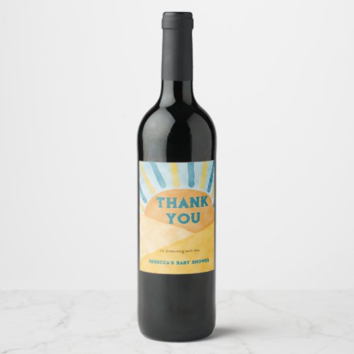Here Comes Son Blue Rays Sunshine Baby Shower Wine Label