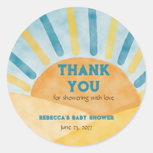 Here Comes Son Blue Sunshine Baby Shower Thank you Classic Round Sticker