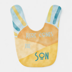 Here Comes Son Sunshine Blue Ray Boy Baby Shower Bib