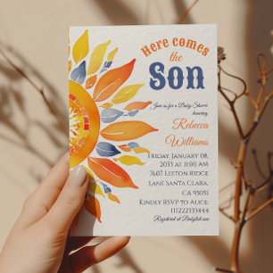 Here Comes Son Sunshine Blue Ray Boy Baby Shower Invitation