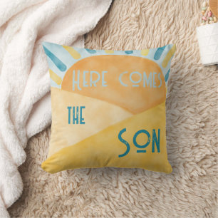 Here Comes Son Sunshine Blue Ray Boy Baby Shower Throw Pillow