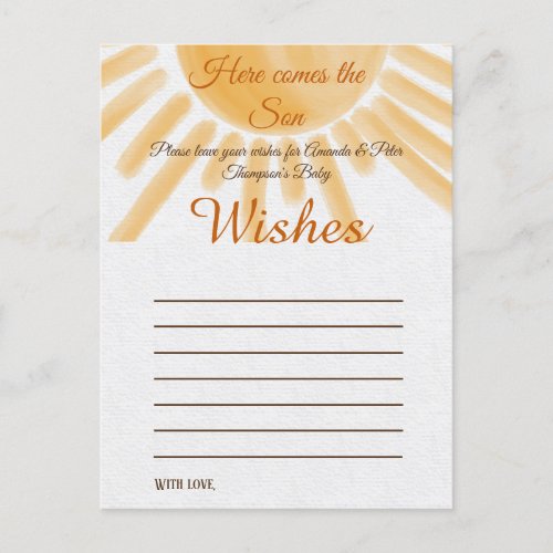 Here Comes Sunshine Baby Shower Baby Wishes Game Postcard