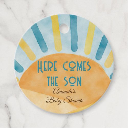 Here Comes Sunshine Blue Ray Baby Shower Gift Favor Tags