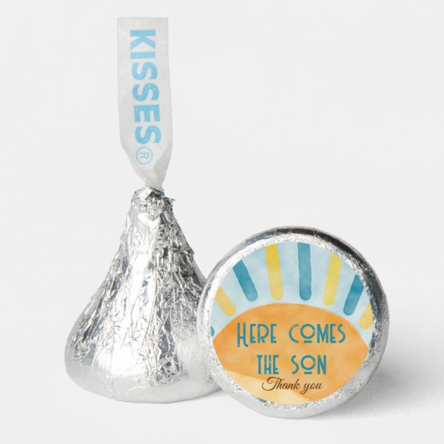 Here Comes Sunshine Blue Ray Baby Shower Gift Hershey®'s Kisses® (Front)