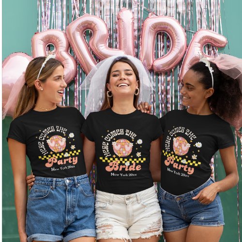 Here comes the bride black bachelorette t_shirt