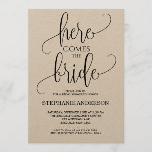Here comes the bride black bridal shower invitation