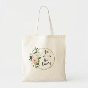 Here Comes the Bride Blush Pink Floral Tote Bag