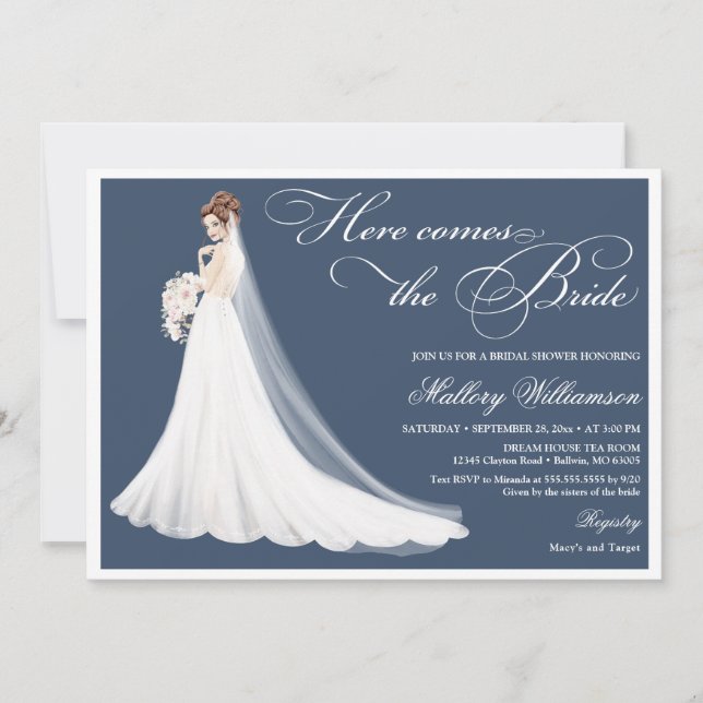 Here comes the bride bridal shower invitation (Front)