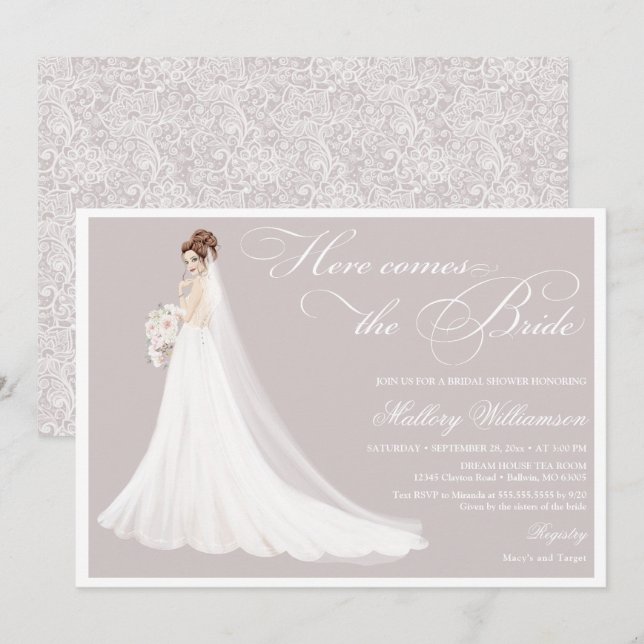 Here comes the bride bridal shower invitation (Front/Back)